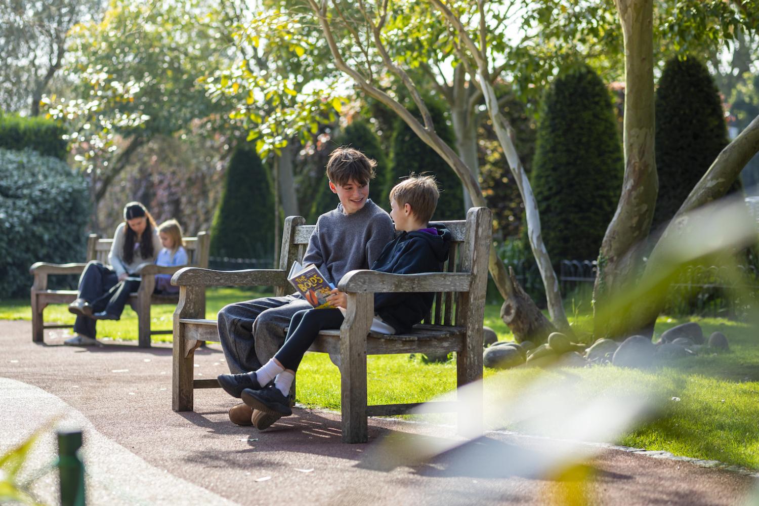 Reading buddies in French Garden